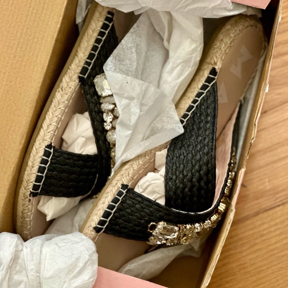 Crystal Raffia Espadrille Sandals Black W Diamonds, 38 (8) - Picture 4 of 6